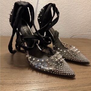 Elegant Black and Silver Studded Heels